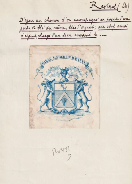 Baron Alfred De Ravinel Ex-Libris Blason Armorial Bookplate Exlibris