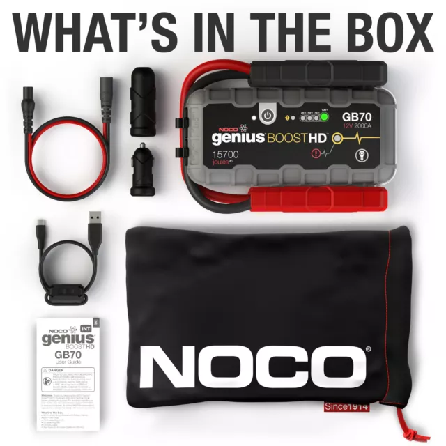 Genuine NOCO GB70 Genius Boost HD 2000A Lithium Jump Starter 1 Year Warranty 3