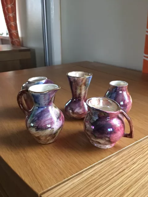 Vintage Miniature Vases & Jugs Lustre Fryer Oldcourt Pottery Hand Painted 1950s