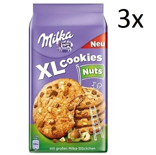 3x Milka Kekse XL Nuts mit Schokolade und Haselnusstropfen 180g cookies