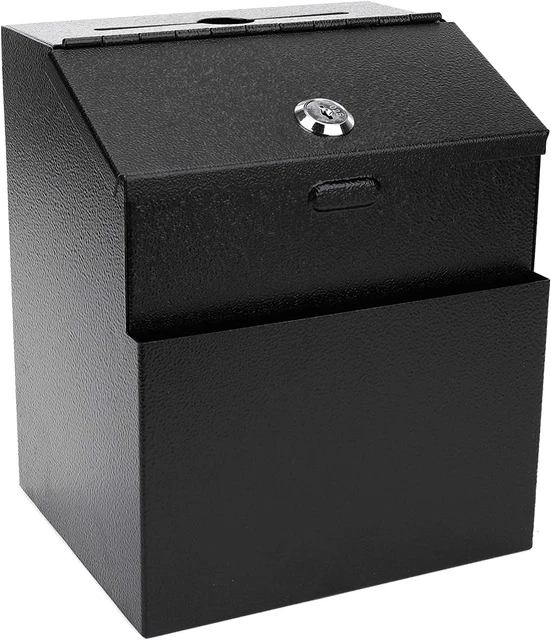 Steel Suggestion Box with Lock Wall Mountable - Black Donation Box Collection Bo