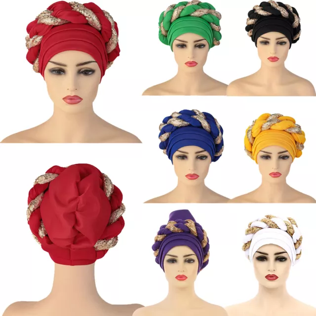 Turban African Women Braid Hat Muslim Hijab Head Wrap Scarf Chemo Lady Cap Cover