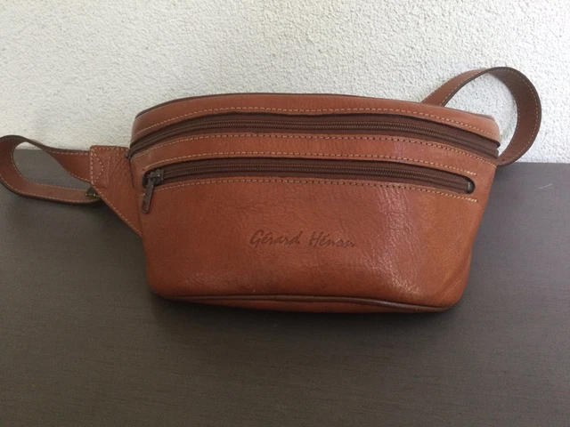 Sac Banane En Cuir Grainé Marron Gérard Hénon - Multipoches - Comme Neuf Jamais Servi