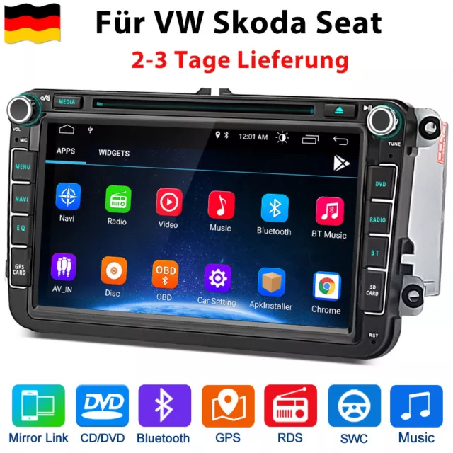 Carplay Android 12 Autoradio GPS Nav DVD SWC DAB WiFi BT Für VW/Skoda/Seat 2+32G