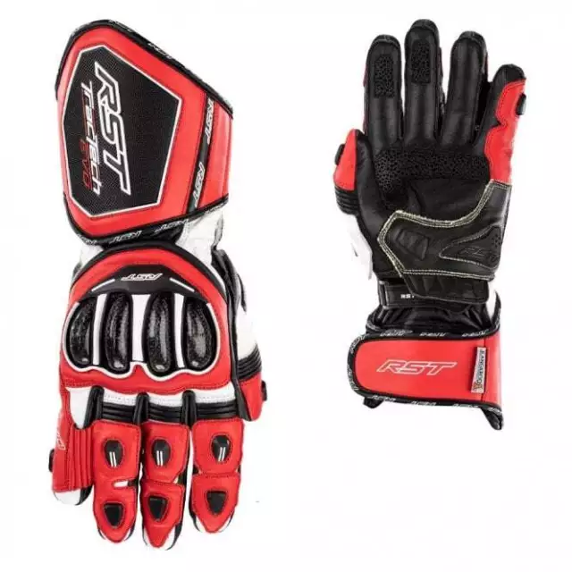 RST Tractech Evo 4 CE Leather Motorcycle Race Gloves (Red/Black)