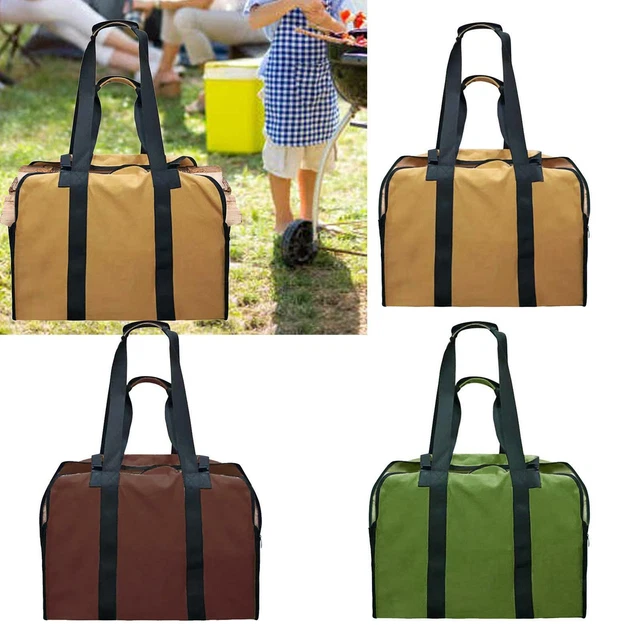 Borsa Porta Legna In Tela Pesante Con Manico Imbottito - Capacità Fino A 136 Kg - Marrone Per Camino E Campeggio