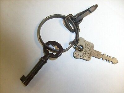 Antique SOUVENIR  Skeleton Key on a vintage key chain clasp with clip