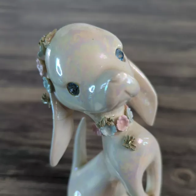 Vtg Lefton Iridescent Dachshund Dog Ceramic Blue Rhinestone Eyes Figurine, 7" 3