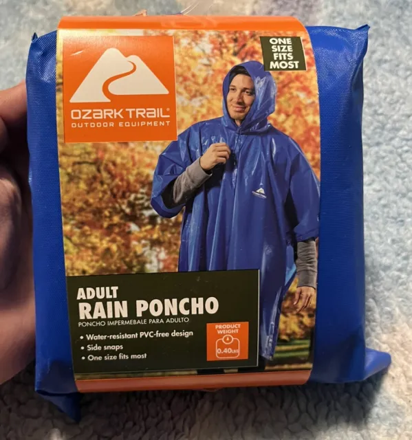 OZARK TRAIL~One Size Fits Most) Blue ADULT Water-Resistant Rain Poncho..