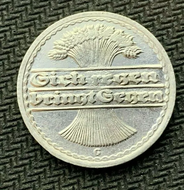 1920 G Germany Weimar 50 Pfennig Coin BU UNC      #C1033