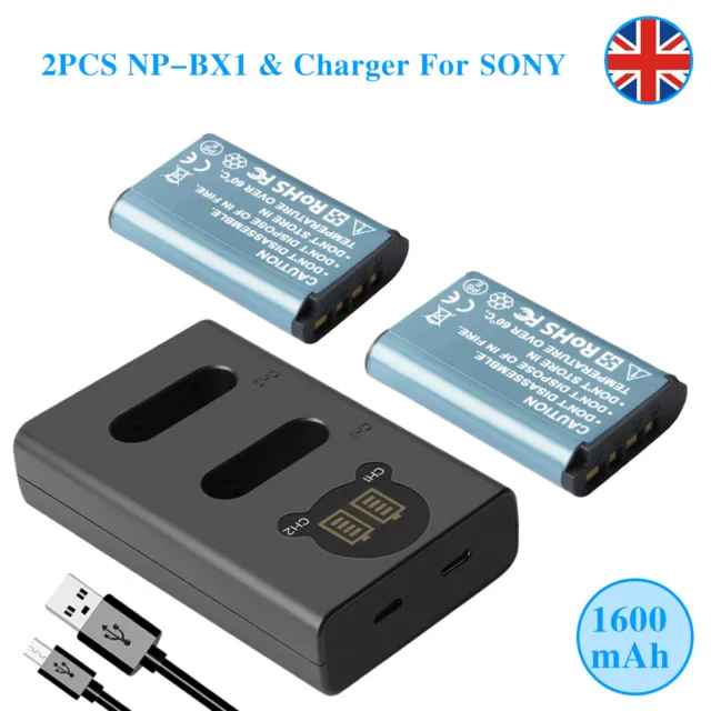 2× NP-BX1 Battery For Sony Cyber-shot DSC-RX100 HX60 HX80 HDR-AS20 +Dual Charger