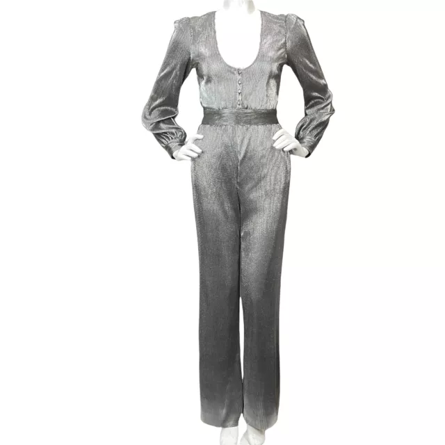 House of Harlow Jumpsuit Women Sz XXS Silver Revolve Long Slv Shimmer Nwt $248