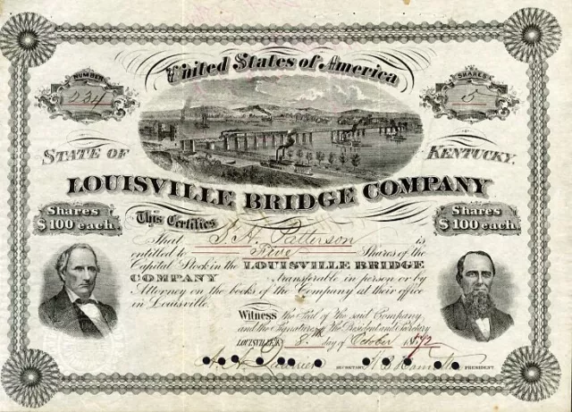 1872 Louisville Bridge Stock Certificate