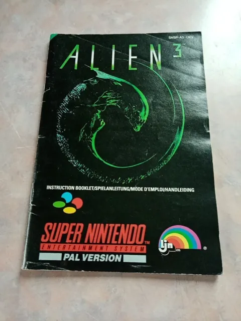 Alien 3 Instruction Manual / Booklet Only Super Nintendo SNES UK UKV