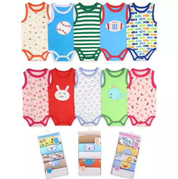 5 Pack Baby Boys Girls Bodysuits Cotton Sleeveless Romper 9M - 24M