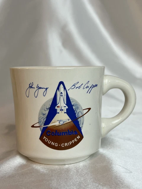 Vtg NASA Space Shuttle Columbia STS-1 Coffee Cup Mug Young Crippen 1981 White
