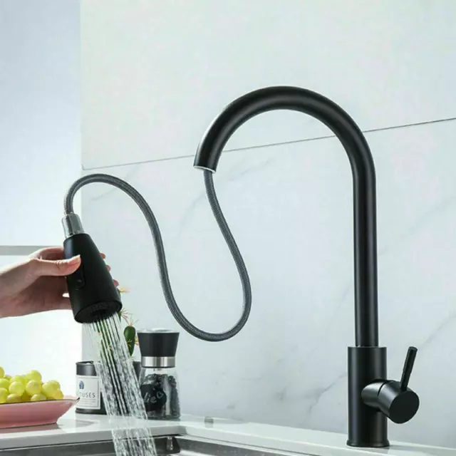 360° Kitchen Sink Lever Chrome Brass Spray Mono Mixer Taps Pull Out Single Tap