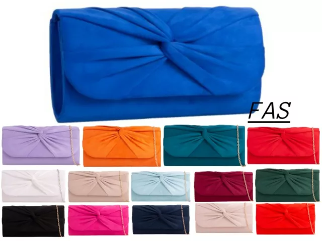 Women's Ladies Pleated Suede Evening Clutch Bag Wedding Party Prom Handbag Purse