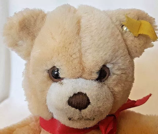 Steiff kleine niedlicher Teddybär 16cm sitzt creme Webpelz rote Schleife KF sGUT