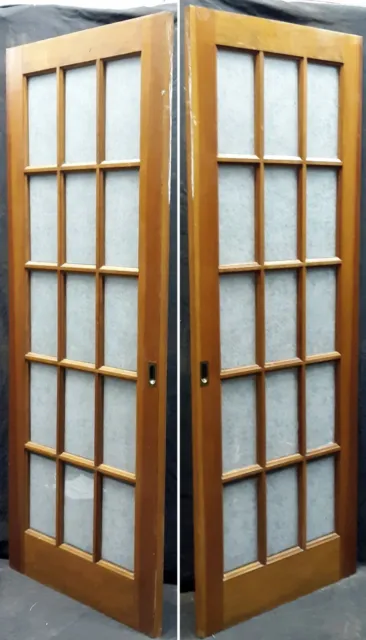 58"x78" Pair Antique Vintage French Double Pocket Interior Doors Window Glass 4