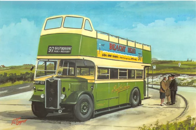 Old Bus  Postcard Southdown  Large Size Unused  Very Good Mint