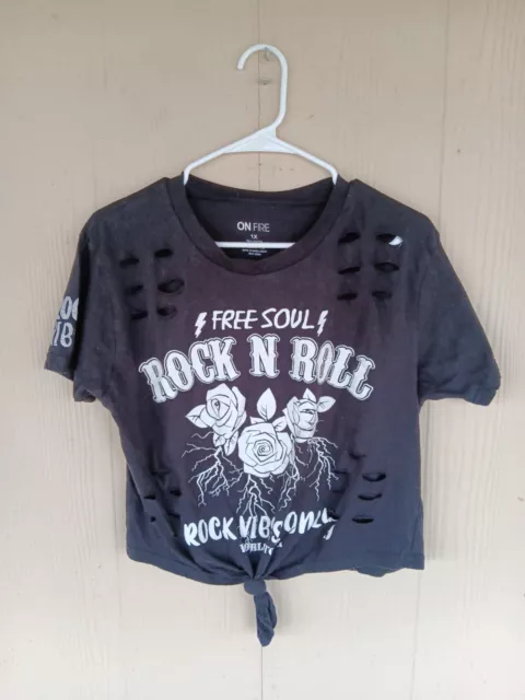 On Fire Black/White Distressed Free Soul Rock N Roll Short Sleeve  Size 1x