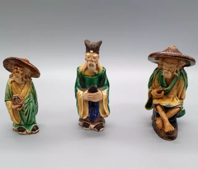 Three Vintage Chinese Mud Men Clay Figurines