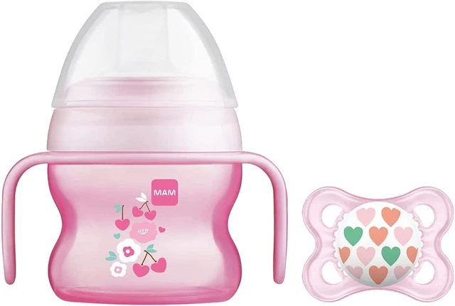 Taza de inicio MAM y asas MAM con chupete de inicio de más de 0 meses, taza de bebé para 4+ 1x