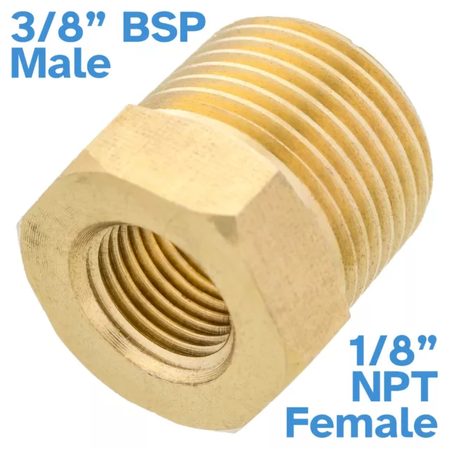 Brass 3/8" BSP Male To 1/8" NPT Female Pipe Reducer Threaded Adapter Fitting