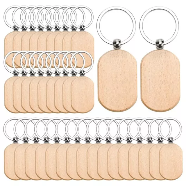 110PCS Wood Keychain Blanks, Unfinished Wood Key Tag, Wood Engraving Blanks6443