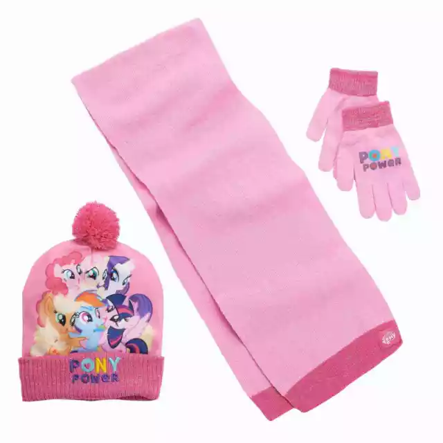 Girls Pink My Little Pony Beanie Hat Gloves & Scarf Set