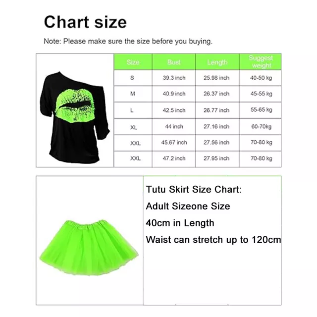 Women Ladies 1980s 80s Costume Party Dress 80's T-shirt Tutu Skirt Accessories 2