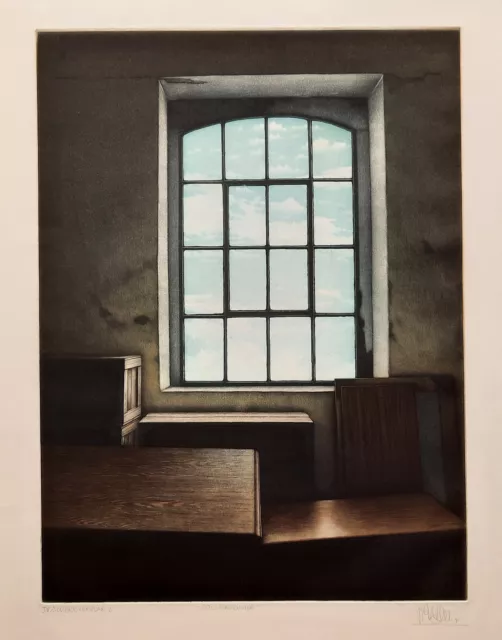 Willi Kissmer Radierung museale Originalgrafik Atelierfenster sehr selten 1983