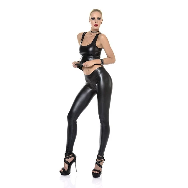Patrice Catanzaro - Vera - Leggings sexy moulant en wetlook laqué noir mat