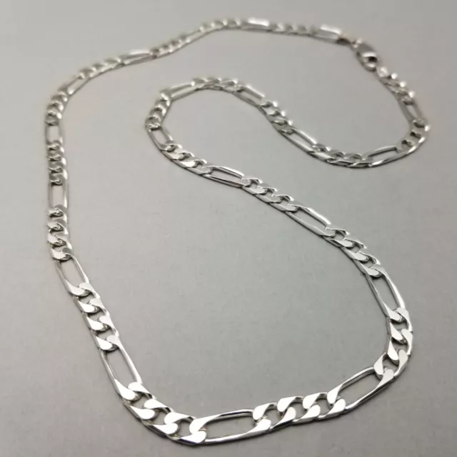 Solid Sterling Silver Figaro Link Chain Necklace Hallmarked 16.5g 51cm (20")