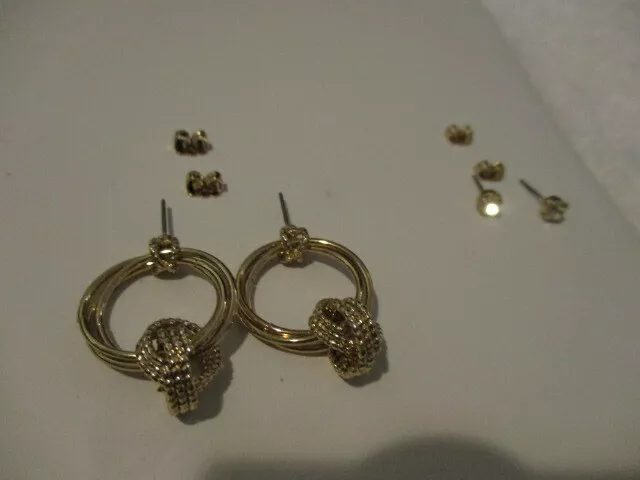 AVON Beautiful Medley Earring Set 1" L Pierced Goldtone Drops & Rhinestone Studs 2