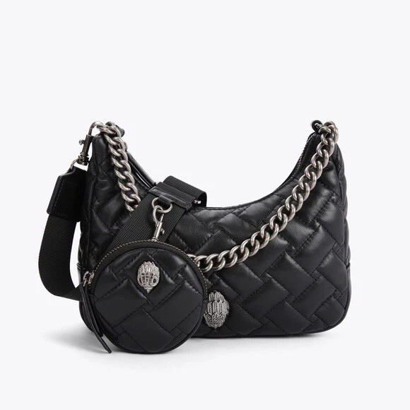 Kurt Geiger London Leather Multi Cross Body Bag w Pouch NWT Black Silver Chain