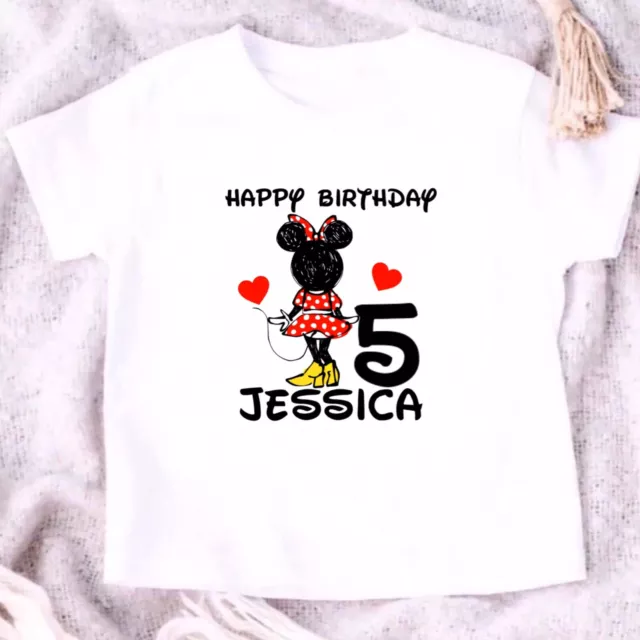 Personalised Childrens Disney Princess T-shirt Birthday Minnie Mickey Disney Tee