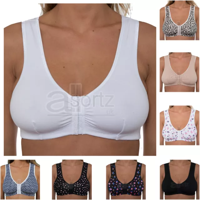 Front Fastening Bra Cotton Rich Ladies Non Wired Non Padded Soft Stretch Uk Size