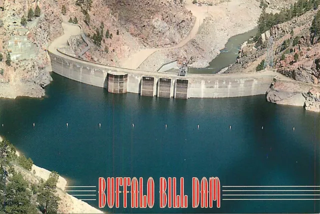 Postcard Aerial View of Buffalo Bill Dam Cody Wyoming, WY