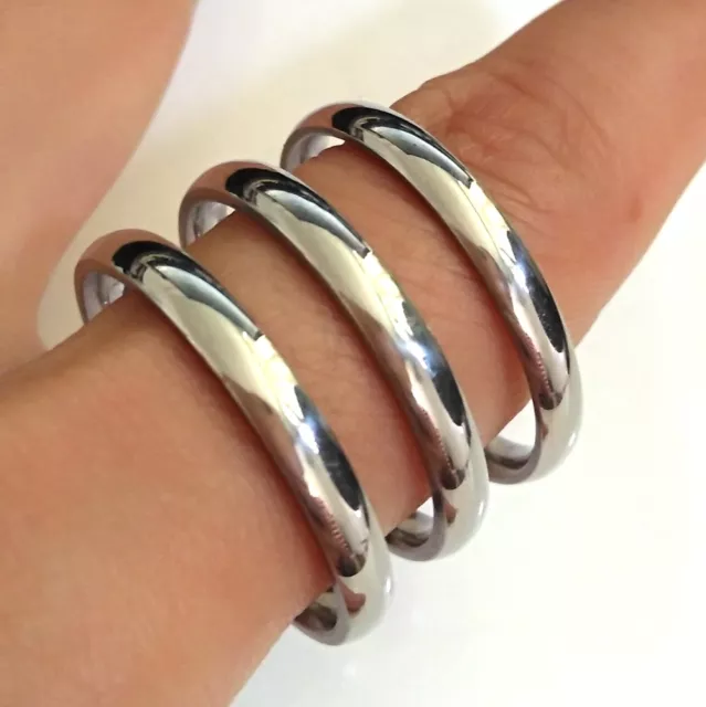 50pcs Silver Wedding 4MM Stainless Steel Band Rings Men Women Jewelry Job Lots