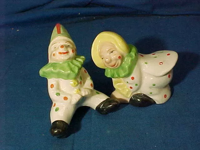 Vintage CIRCUS CLOWNS Porcelain SALT + PEPPER SHAKERS Hand Painted JAPAN # 2