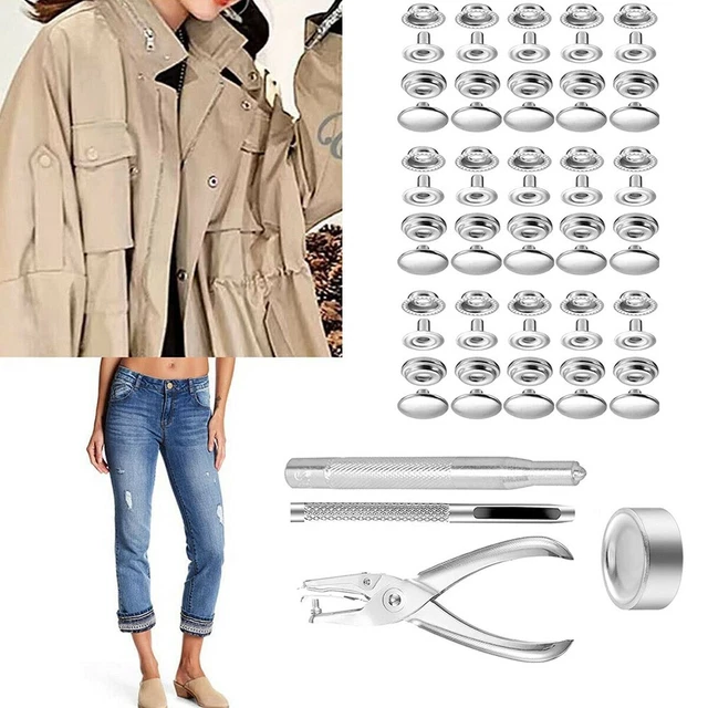 Kit De 100 Pressions Snap 15mm En Acier Inox Argenté - Pour Vêtements, Artisanat, Bricolage