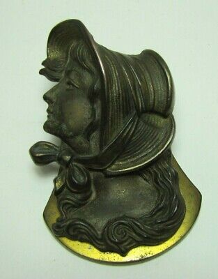 Antique JUDD Mfg Co Victorian Maiden Wearing Bonnet Paperclip Clip Desk Art