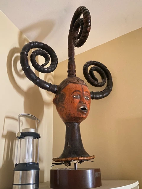 African Ekoi Ejagham Antelope Skin Head Crest From Nigeria.  