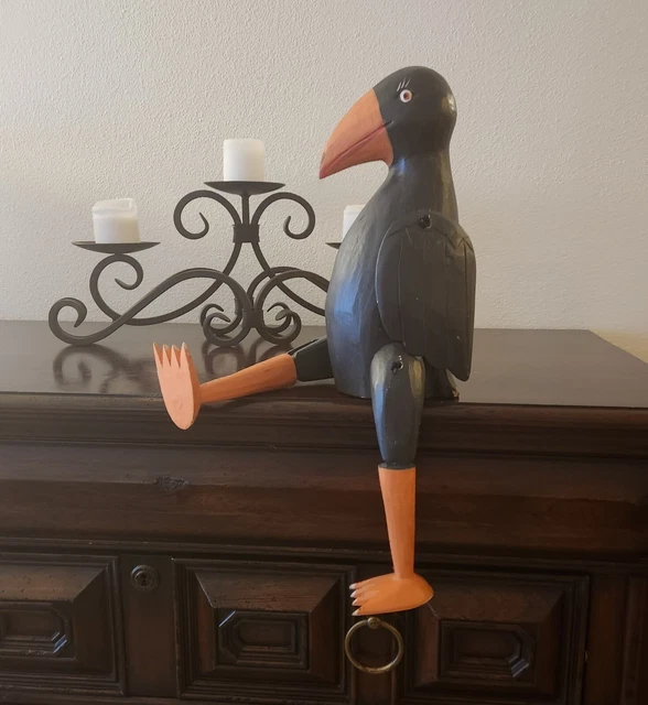 Whooping 19" long, Large Vintage Art Hand Carved Wood Crow/Raven Moving Toy