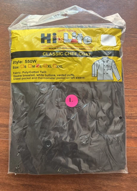 HiLite Classic Chef Coat Cotton Poly Double Breasted Vented Cuffs L Large NEW
