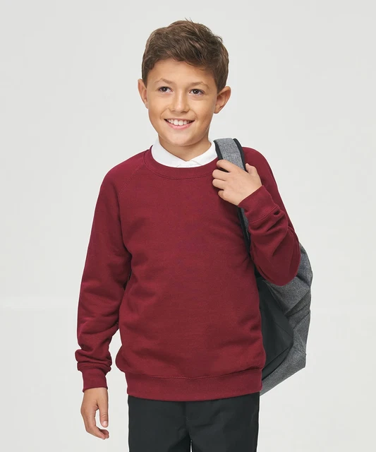 AWDis Academy Boys Girls School Nursery Plain Raglan Crew Neck Sweatshirt Jumper