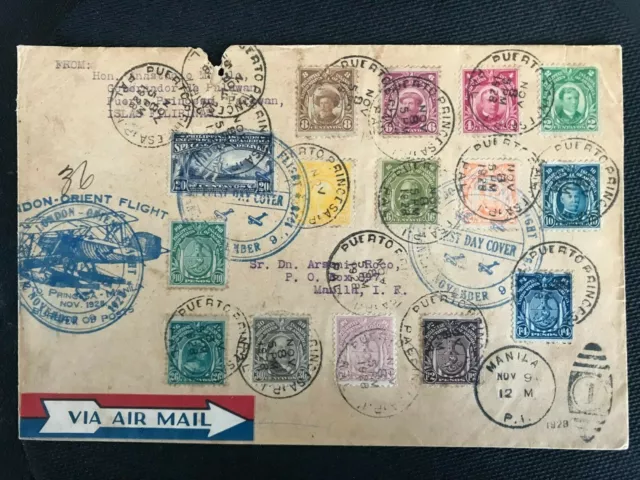 PHILIPPINES 1911 SCOTT 261-274 E2 COMPL SET 15 ON LONDON ORIENT FLIGHT cv. $ 290