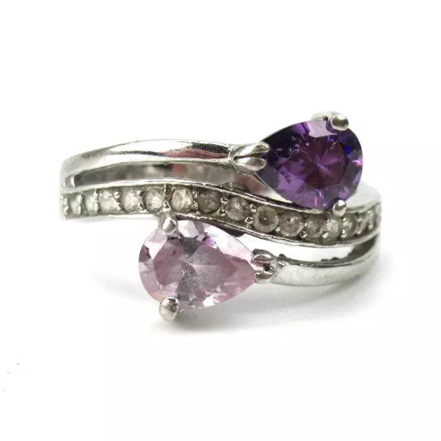 Schöner Designer Ring aus 925 Sterling Silber gewellt Amethyst Silver RG54